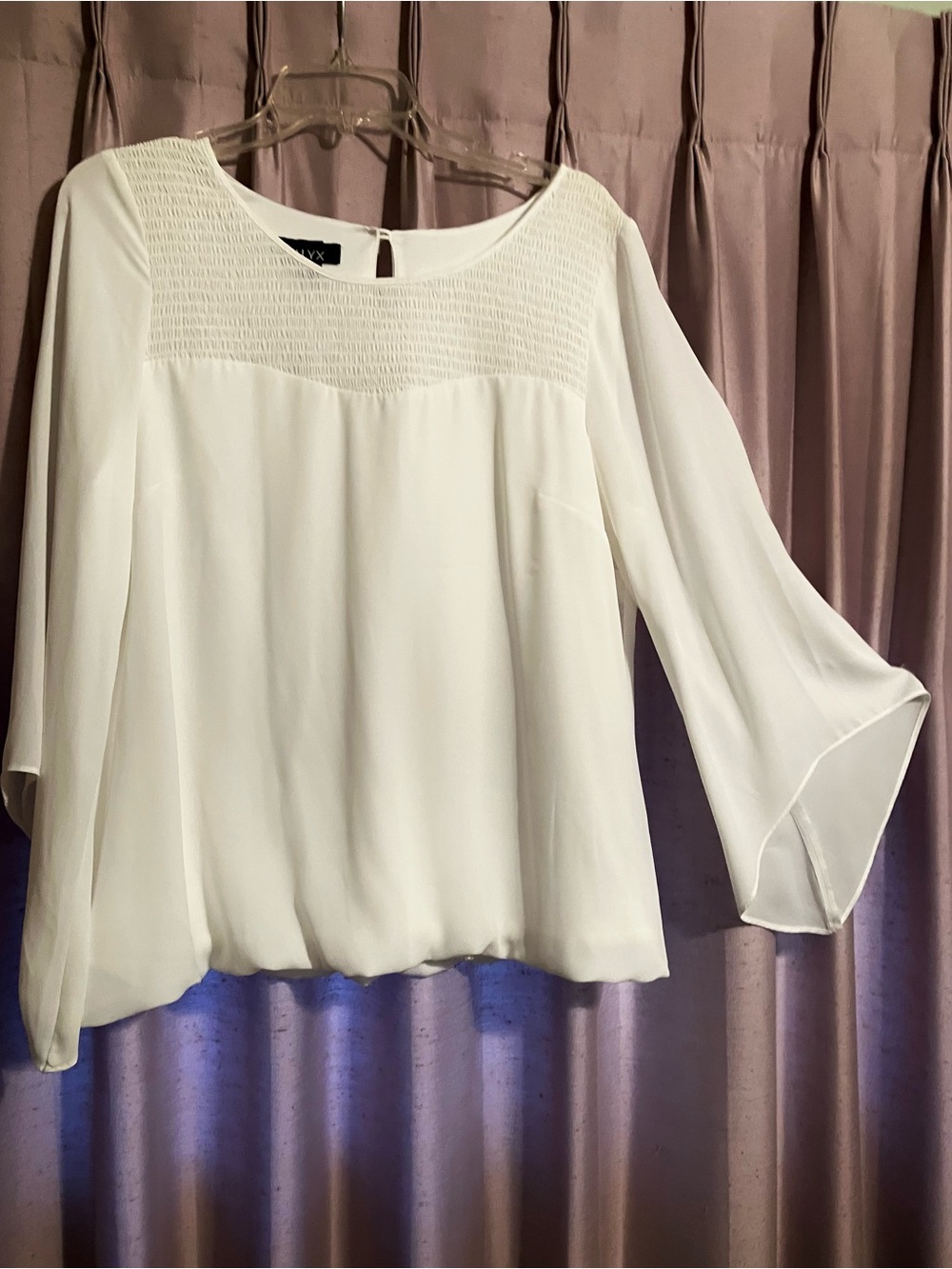 Alyx White Smocked Yoke Bell Sleeve Top. Sz large
